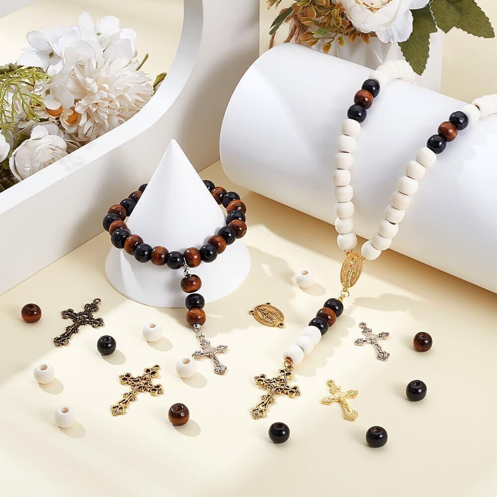 6489 About 348 Pcs Rosary Jewelry Making Kit, Including Wood Round Beads - Picture 4 of 5